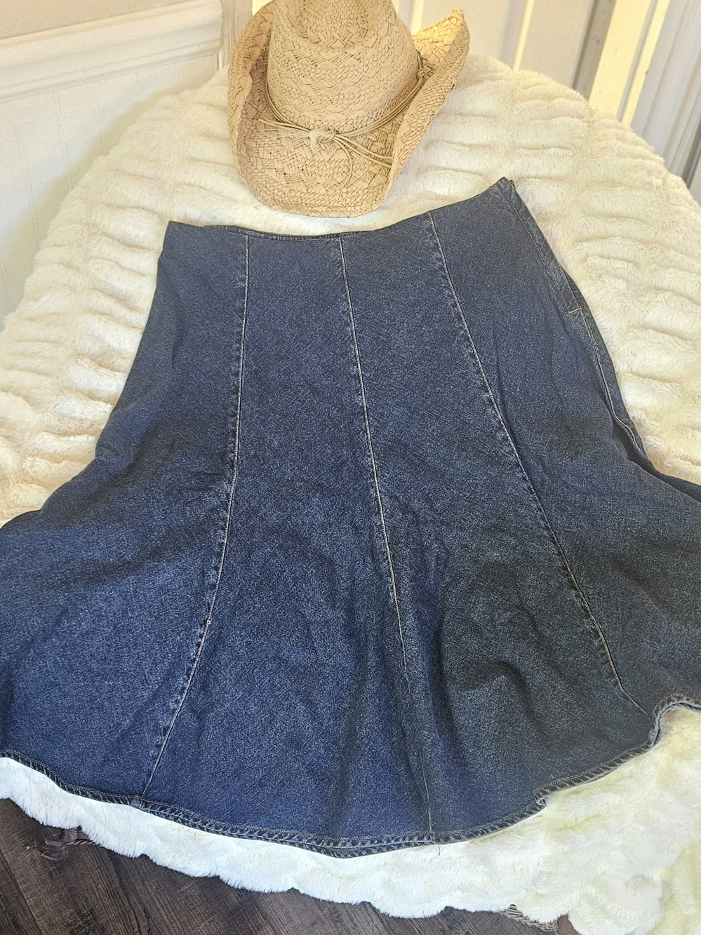 Jones New York Dark Blue Denim A-Line Panel Skirt